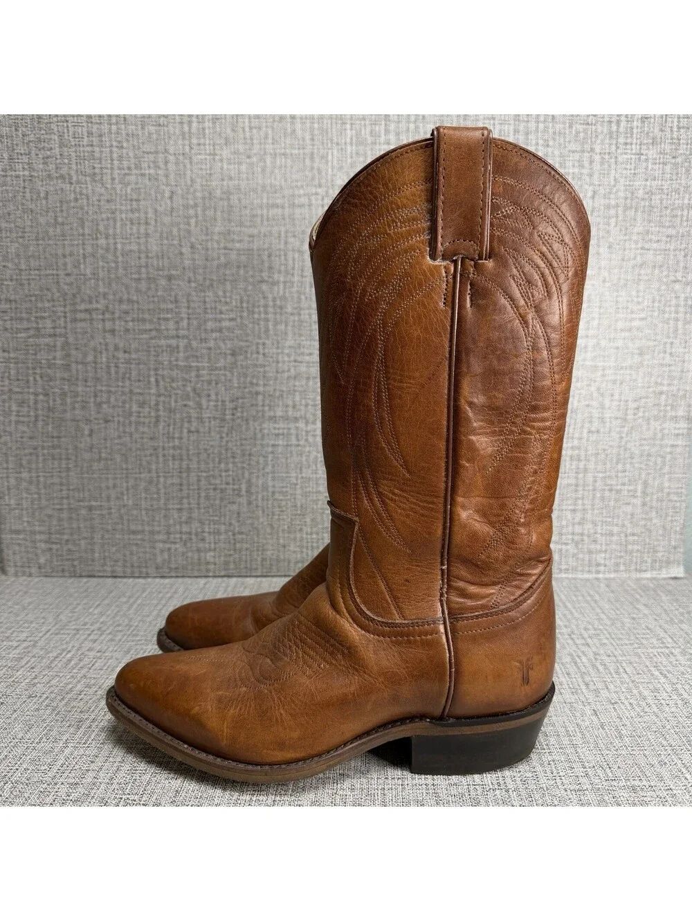 Frye Boots Women's Size 7 B Tan Leather Billy Pull On Deco Stitch Cowboy